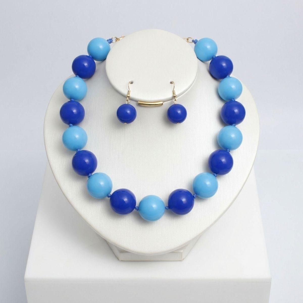 Mod Style Two Tone Blue Chunky Bead Necklace