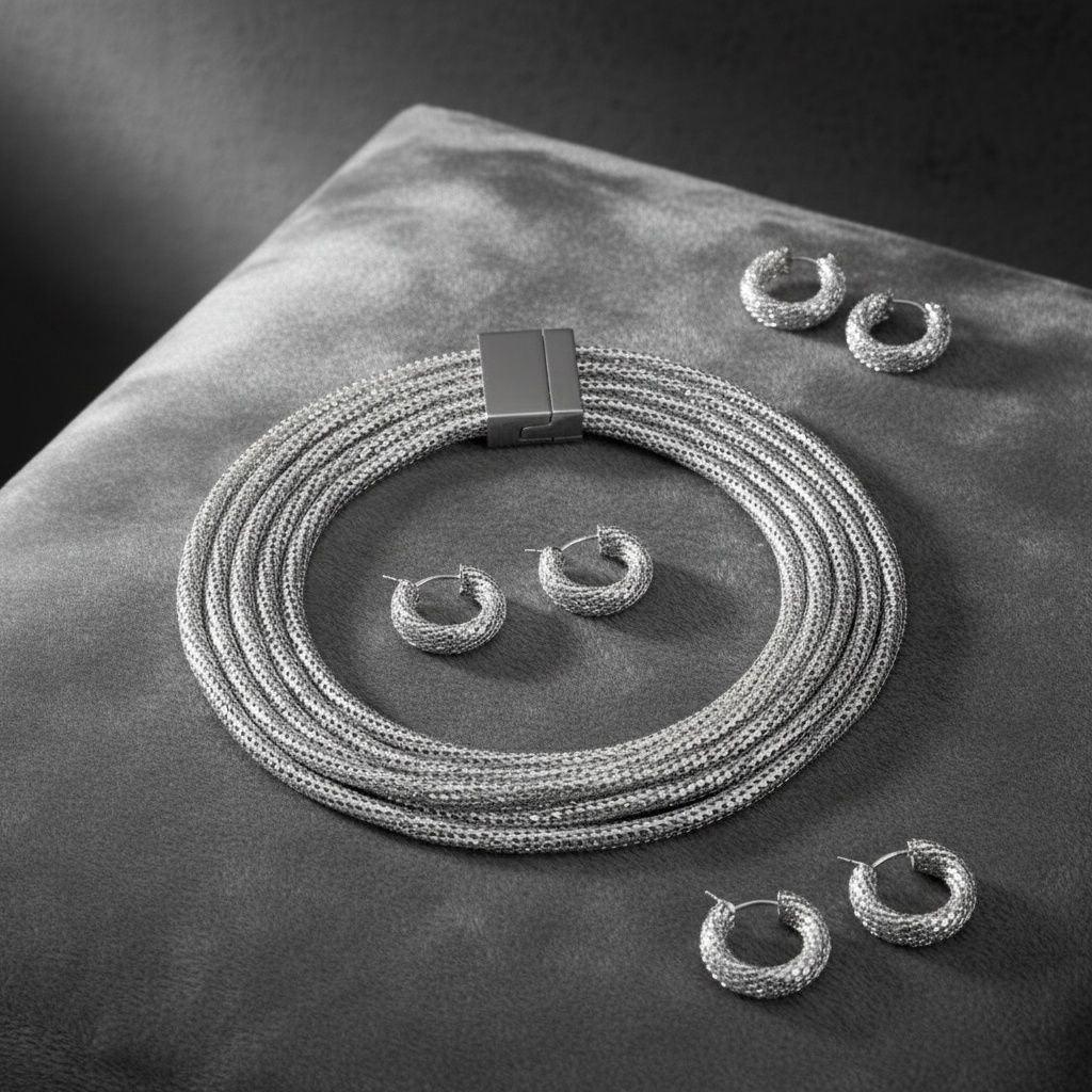 Silver Mesh 5 Strand Snake Chain Magnetic Necklace