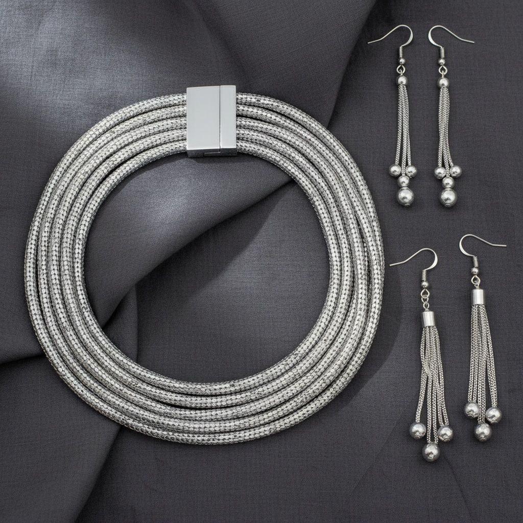 Silver Mesh 5 Strand Snake Chain Magnetic Necklace