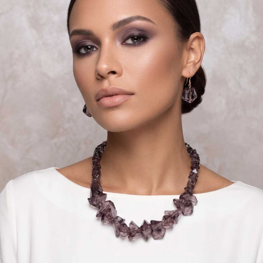 Translucent Black Bead Rock Candy Necklace Set