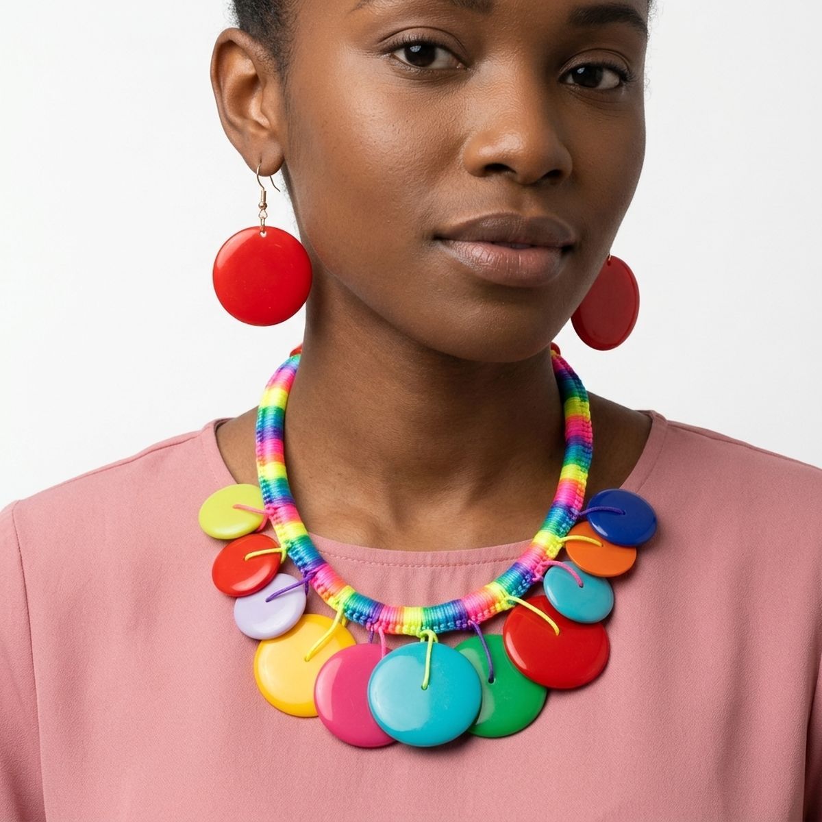 Collar Rainbow Wrap Multicolor Disc Necklace
