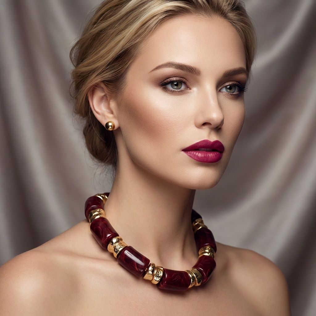 Vintage Marble Burgundy Resin Bead Toggle Necklace
