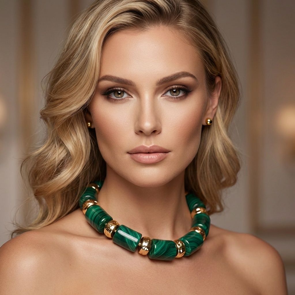 Vintage Marbled Green Resin Bead Toggle Necklace