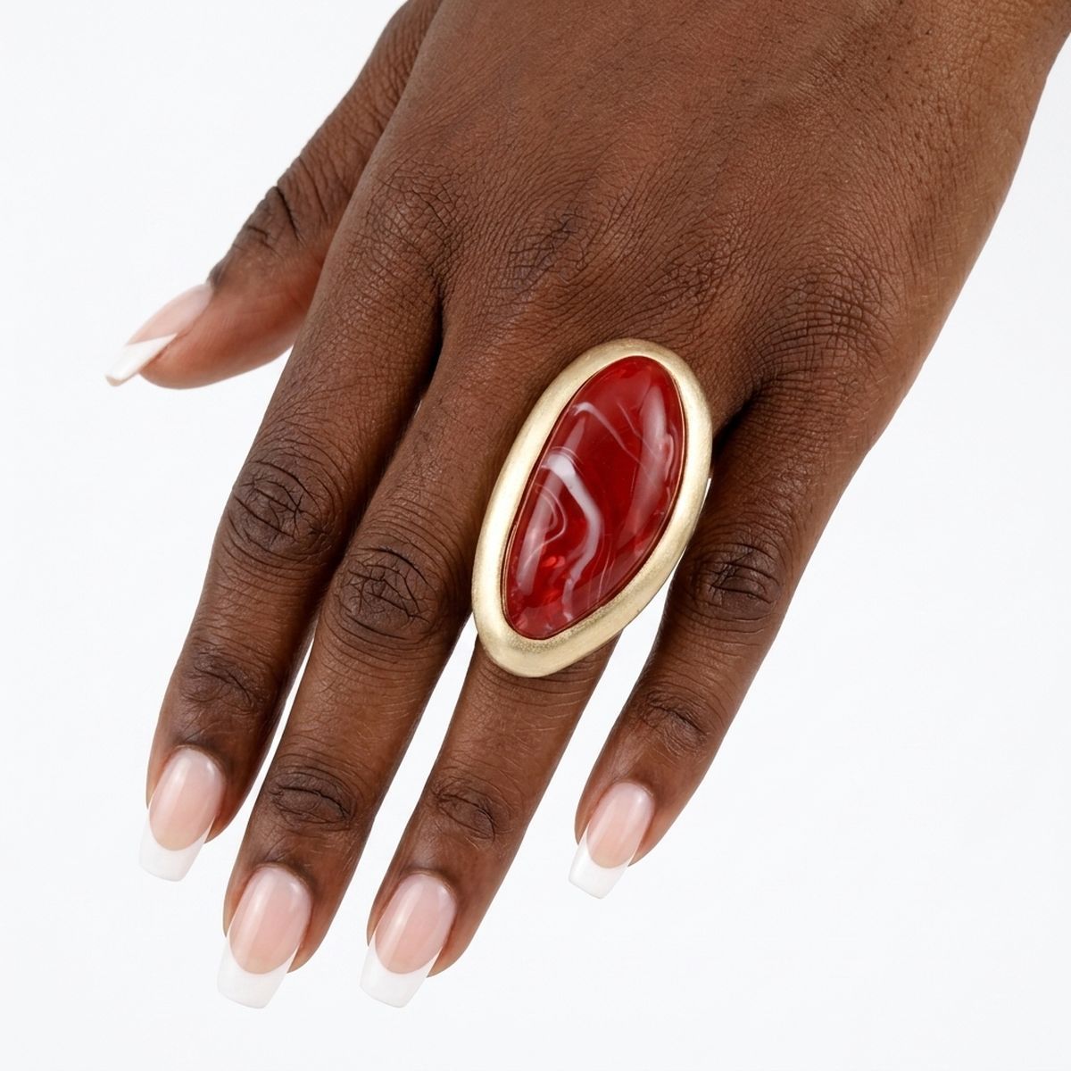Marbled Burgundy Oversized Organic Matte Gold Ring