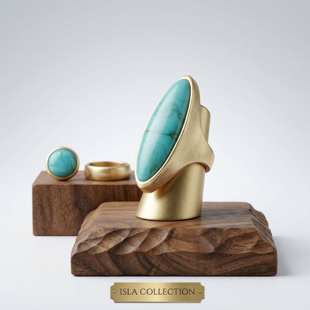 Cocktail Turquoise Elongated Oval Matte Gold Ring
