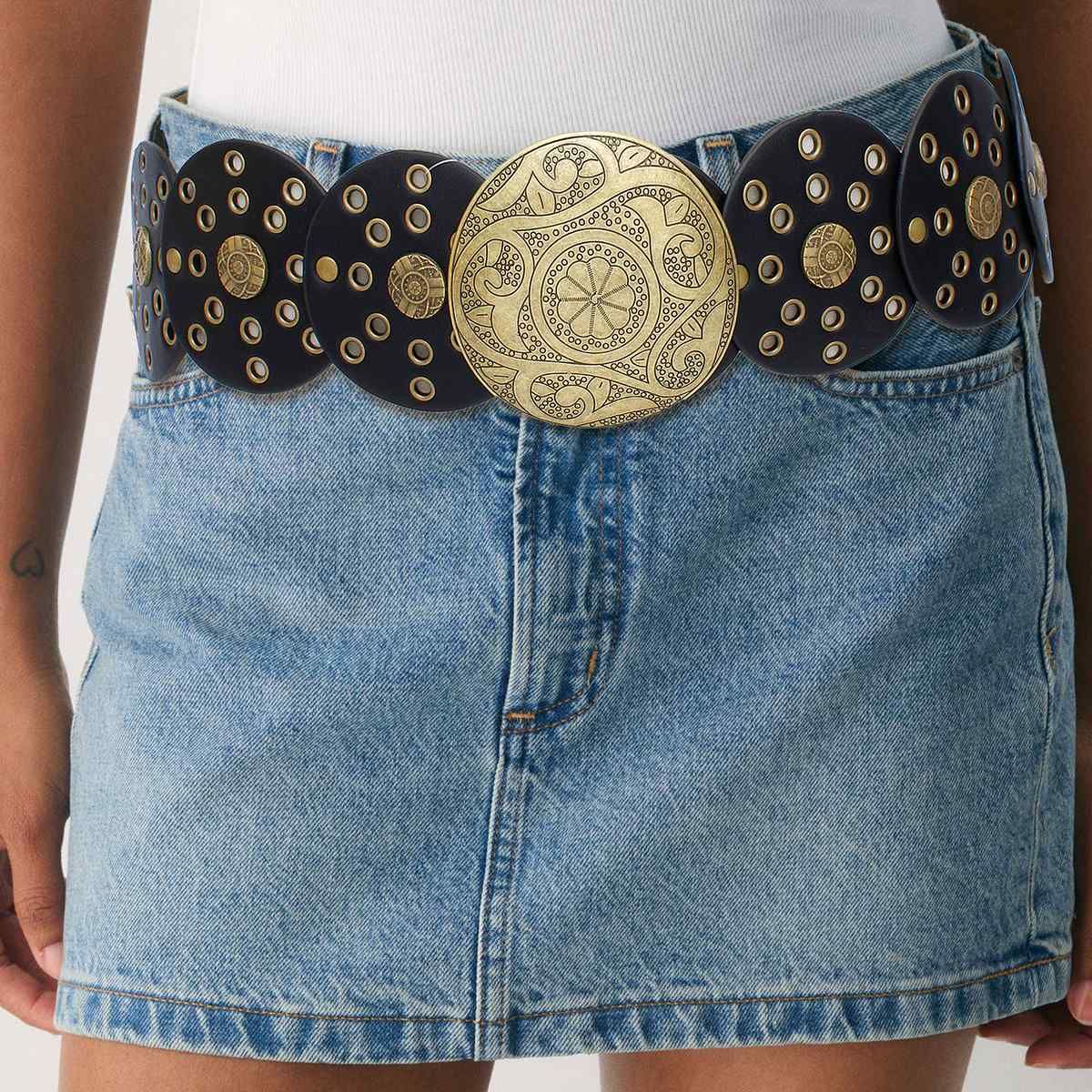 Western Belt Black Circular and Gold Cowboy Chic