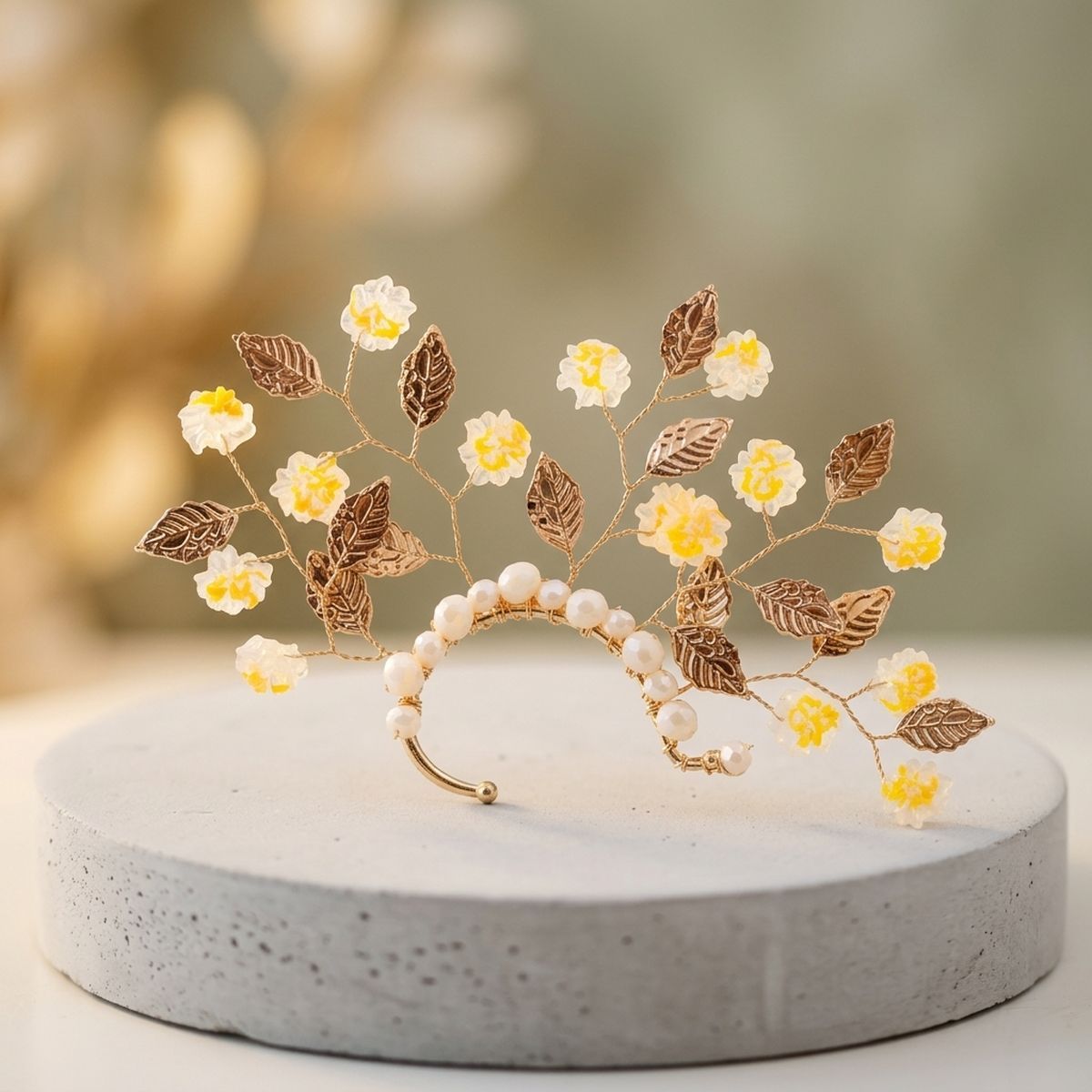 Bridal Gold Orange Floral Left Ear Cuff Earring