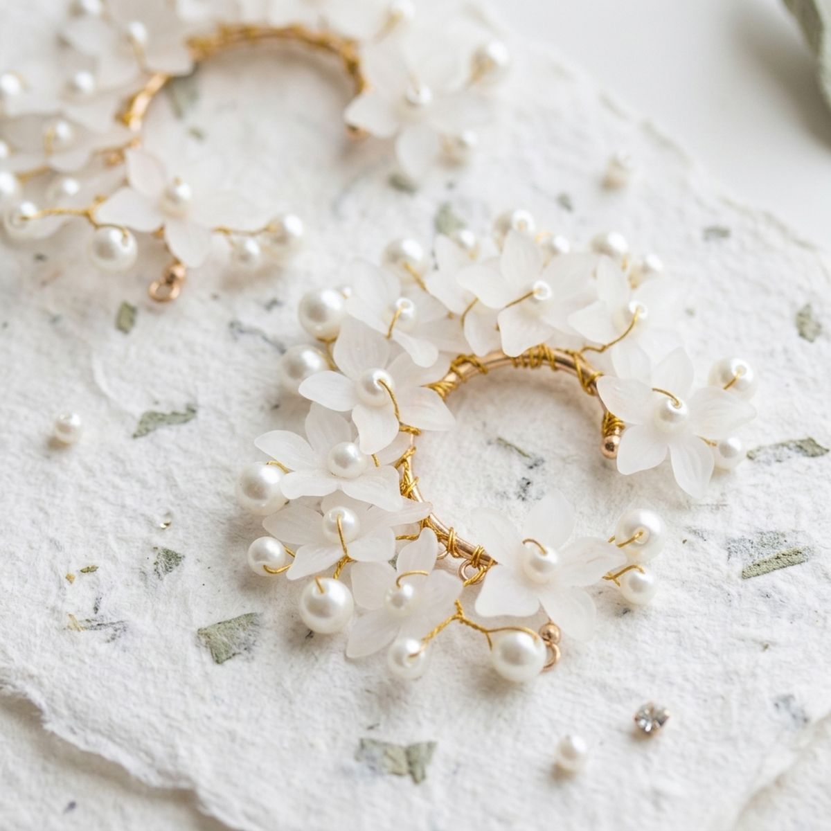 Bridal Pearl Floral Cluster Right Ear Cuff Earring