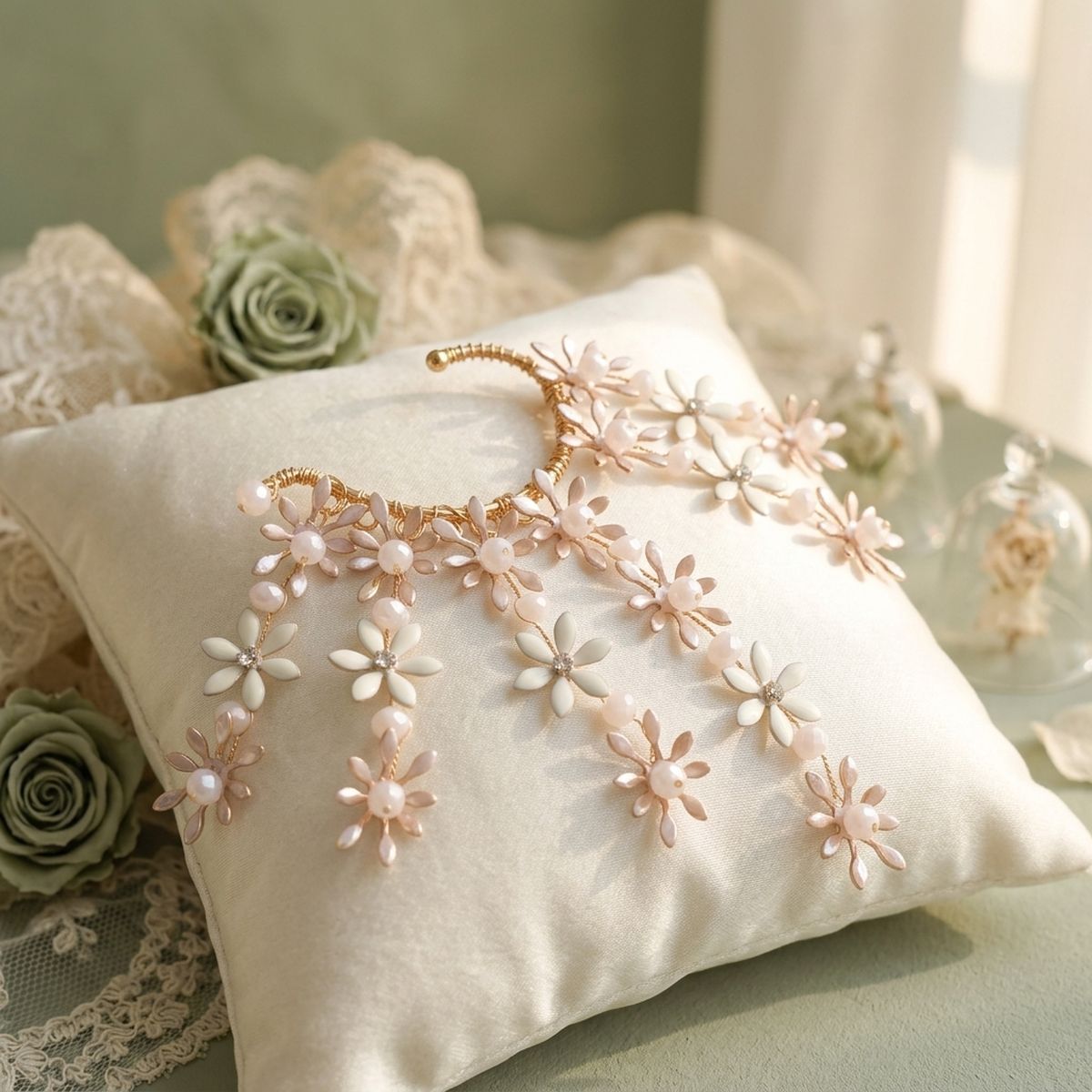 Bridal Rose Gold Floral Left Ear Cuff Earring