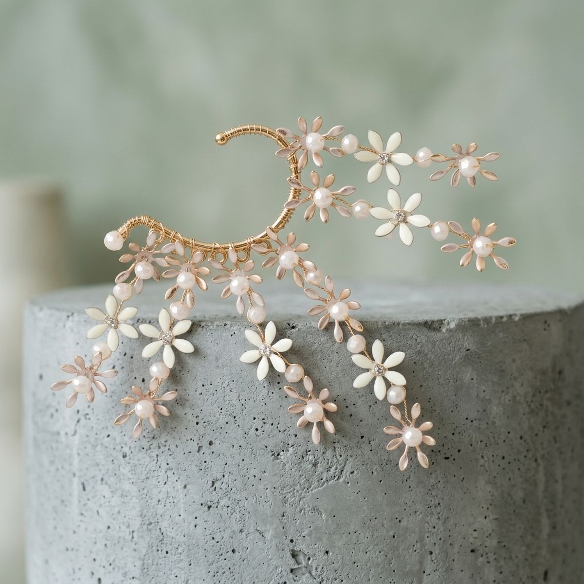 Bridal Rose Gold Floral Left Ear Cuff Earring