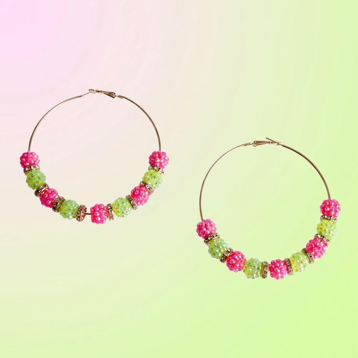 AKA Pink Green Stone Ball Hypoallergenic Hoops