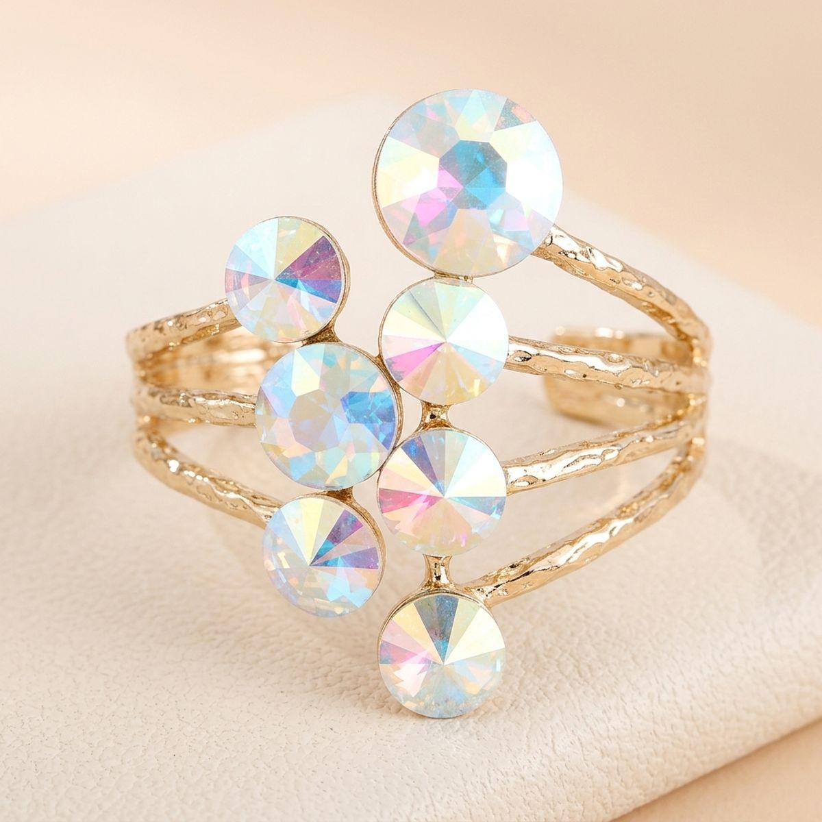 Round Aurbo Glass Crystal Gold Cuff Bracelet