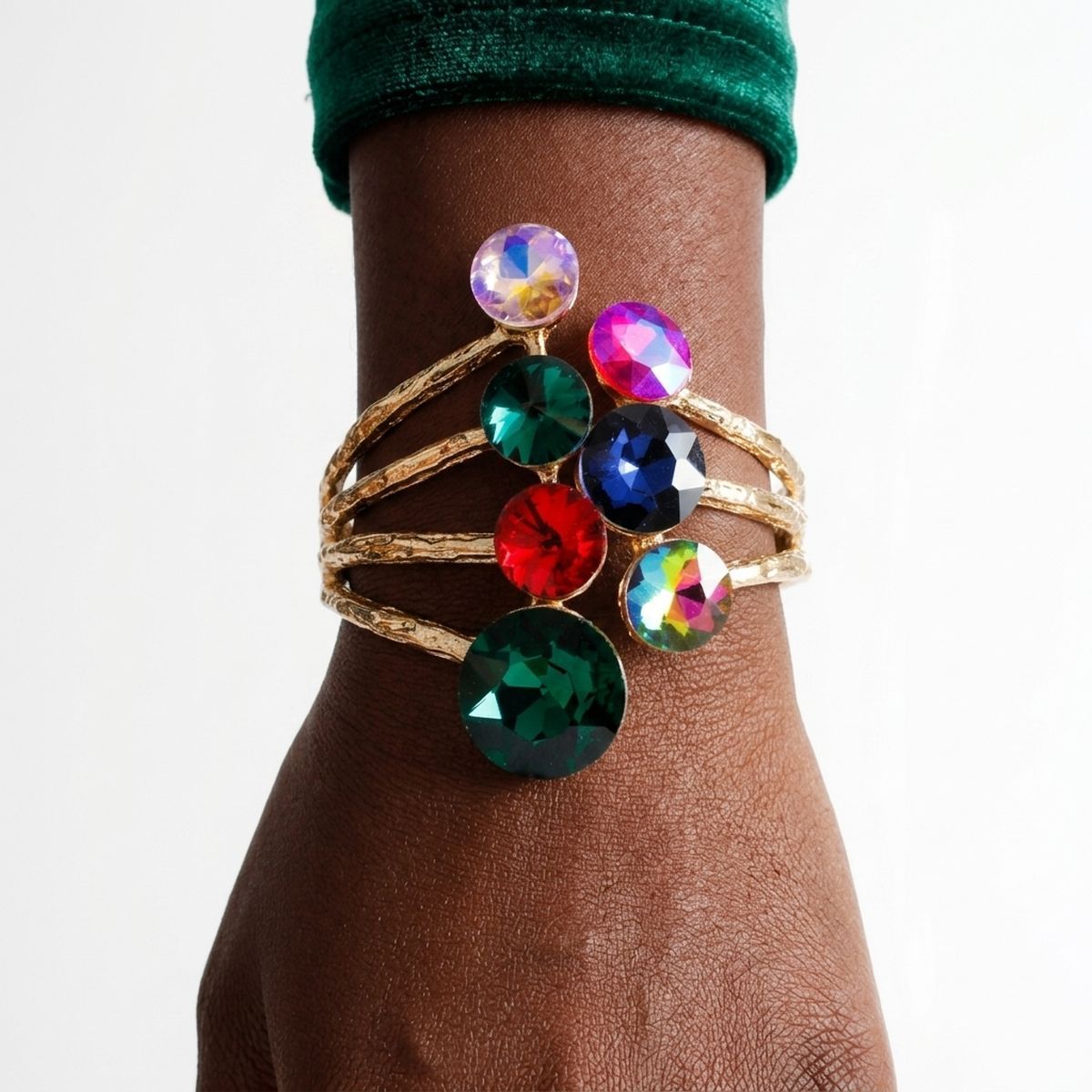 Round Multicolor Glass Crystal Cuff Bracelet