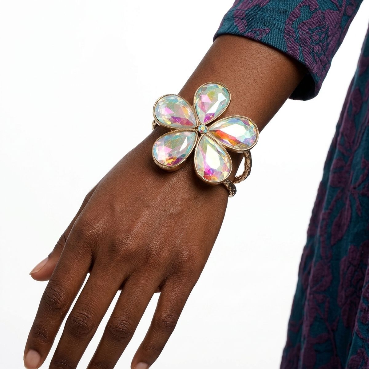 Aurbo Glass Crystal Daisy Flower Cuff Bracelet