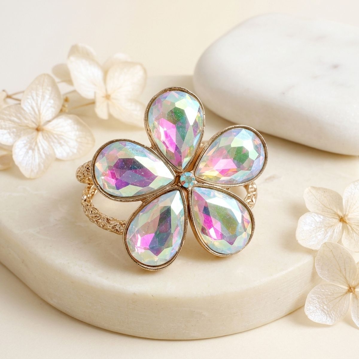 Aurbo Glass Crystal Daisy Flower Cuff Bracelet