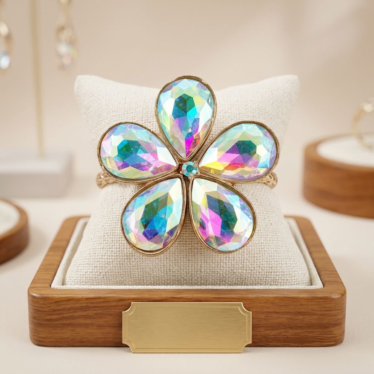 Aurbo Glass Crystal Daisy Flower Cuff Bracelet