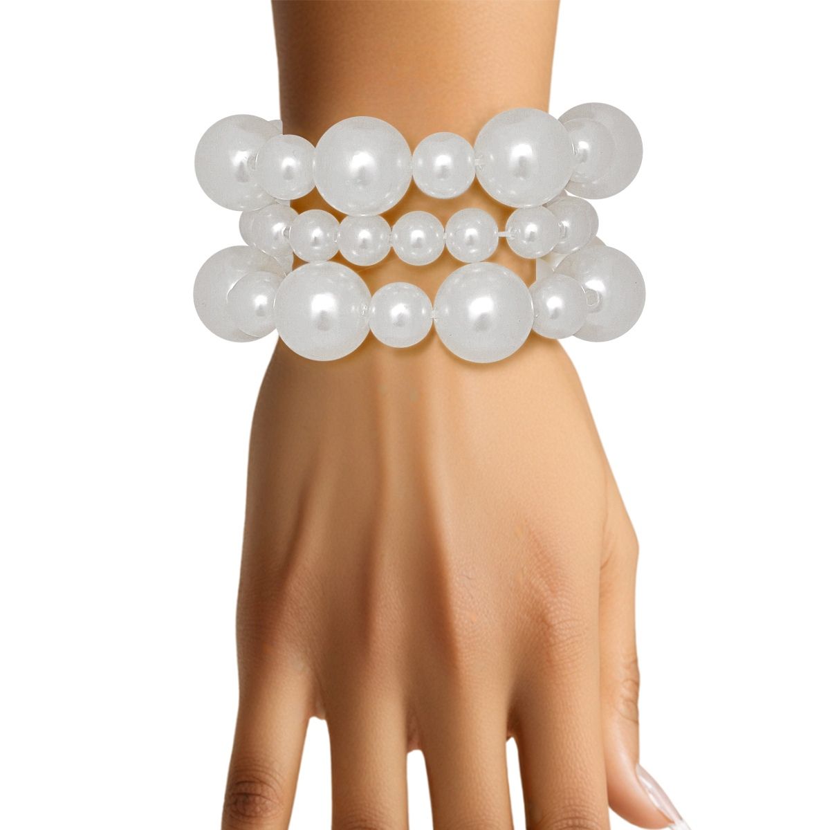 White Pearl 3 Pcs Classic Chunky Bracelet Set