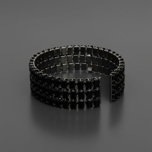 Cuff Baguette CZ 3 Row Black Memory Wire Bracelet