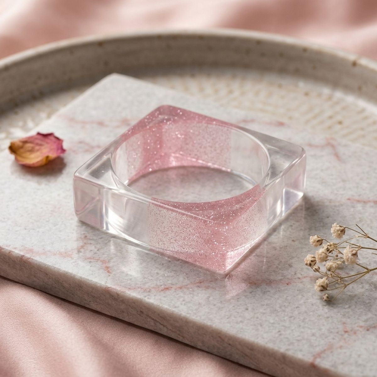 Bangle Pink Glitter and Clear Square Bracelet