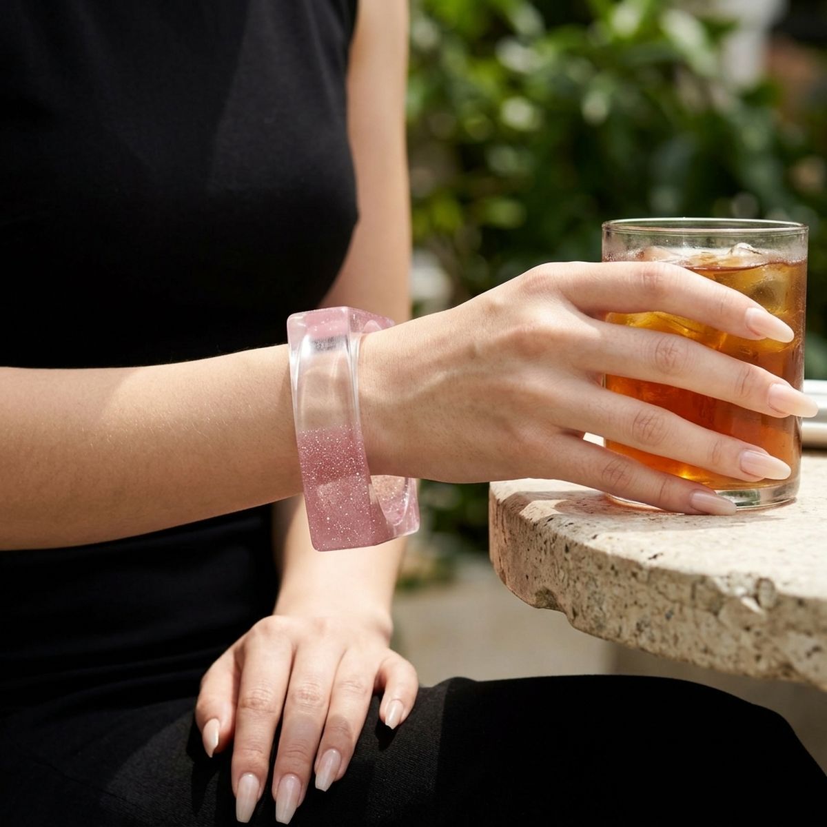 Bangle Pink Glitter and Clear Square Bracelet
