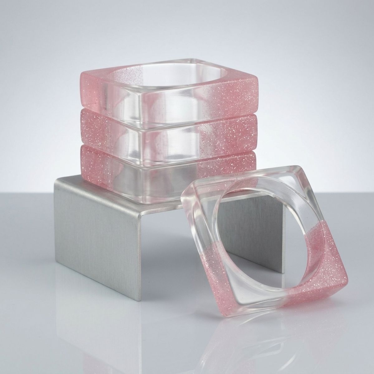 Bangle Pink Glitter and Clear Square Bracelet