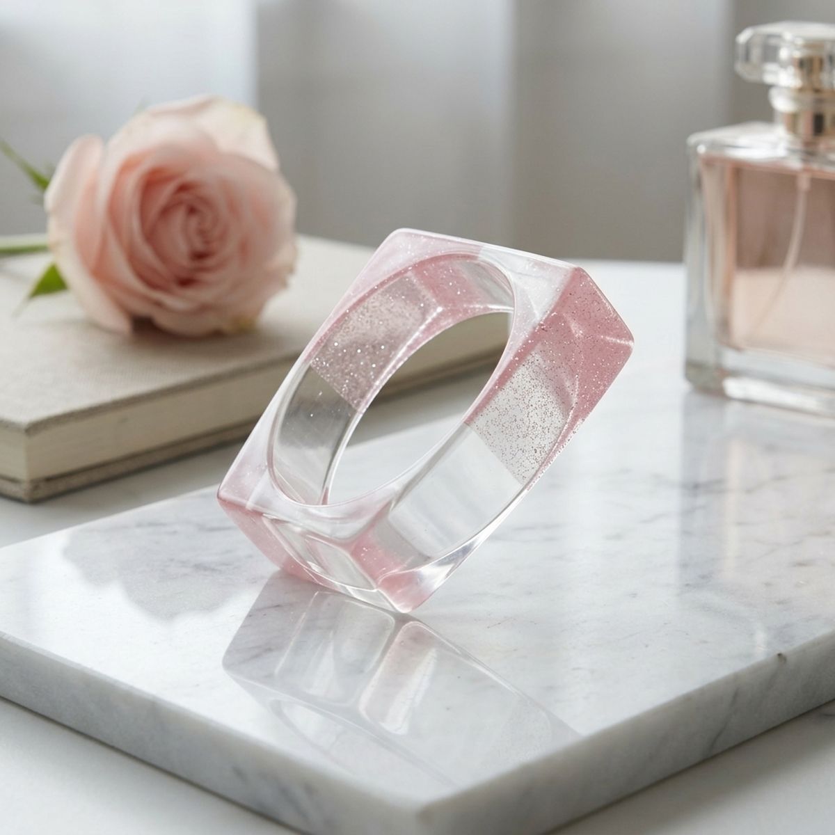 Bangle Pink Glitter and Clear Square Bracelet