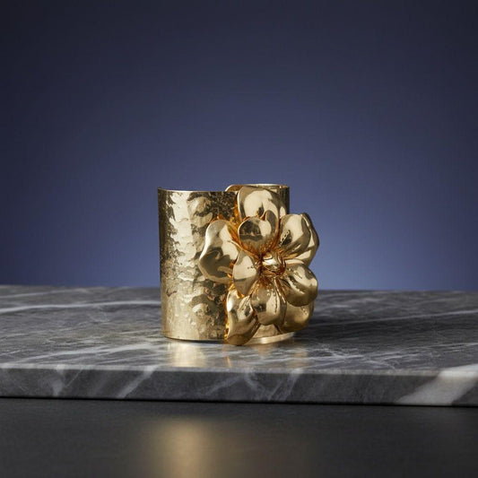 Cuff Hammered Gold Magnolia Flower Bracelet