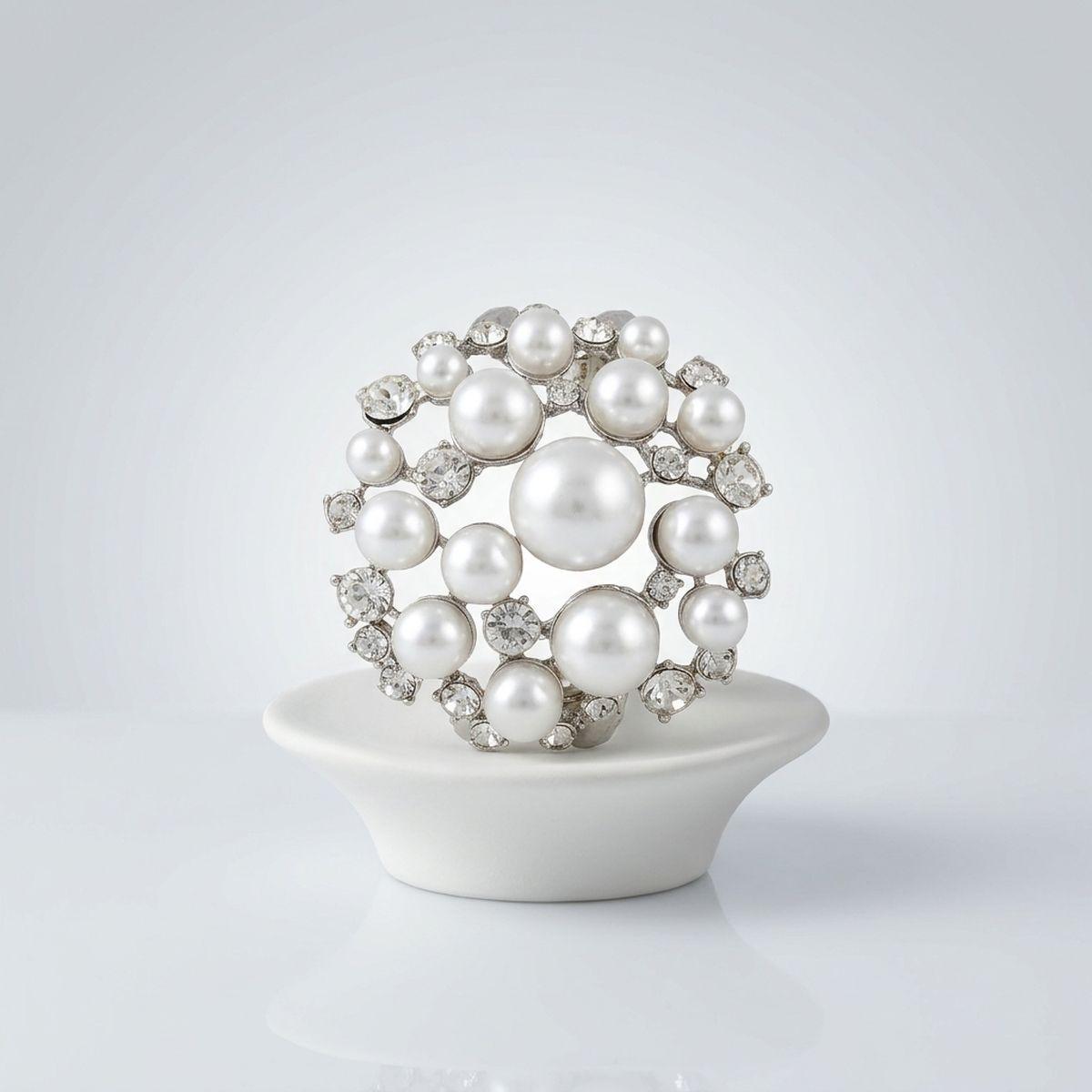 Cuff White Pearl and Crystal Ornate Bracelet
