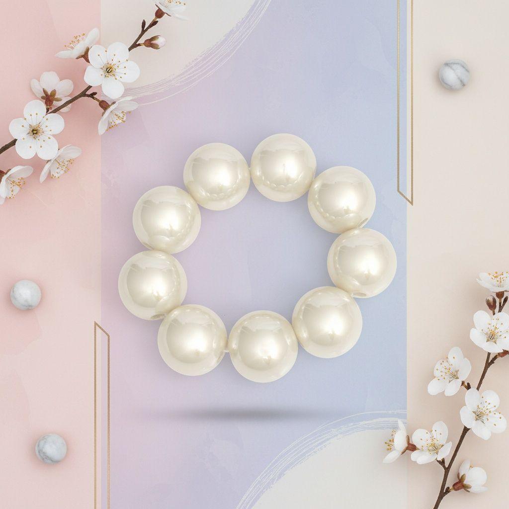 High Gloss Pearlescent Cream 24mm Bead Bracelet