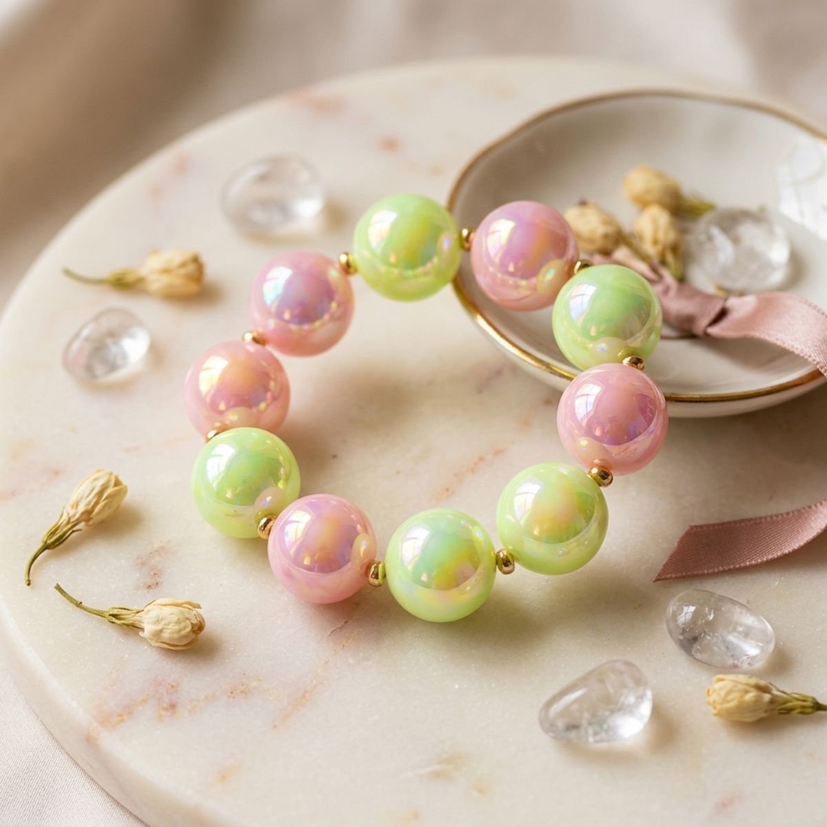 High Gloss Pearlescent Pink Green 24mm Bracelet