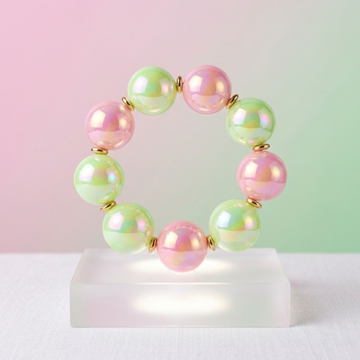 High Gloss Pearlescent Pink Green 24mm Bracelet