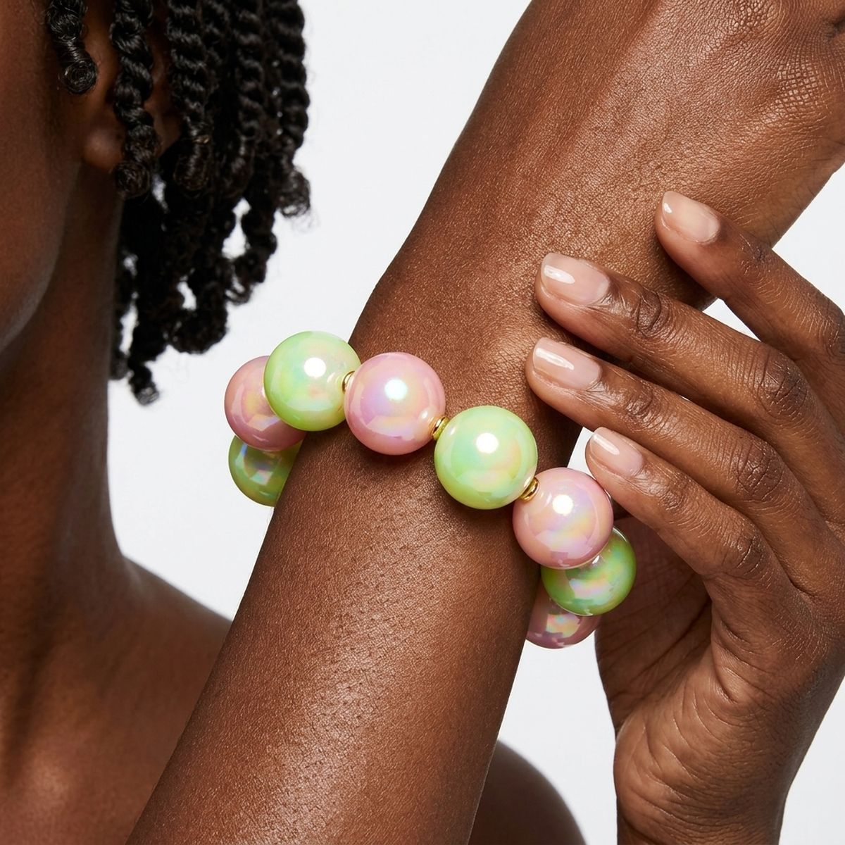 High Gloss Pearlescent Pink Green 24mm Bracelet