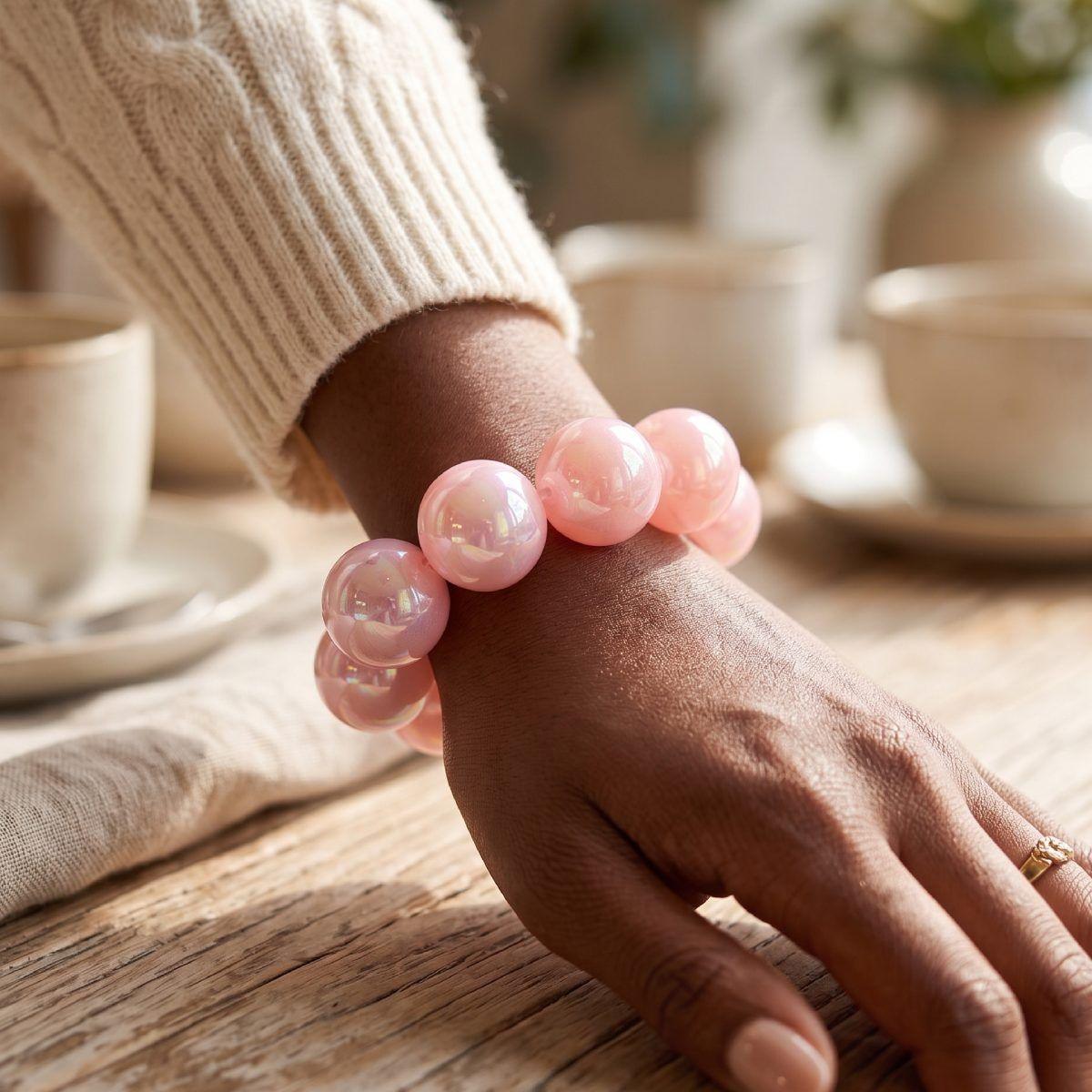 High Gloss Pearlescent Pink 24mm Bead Bracelet