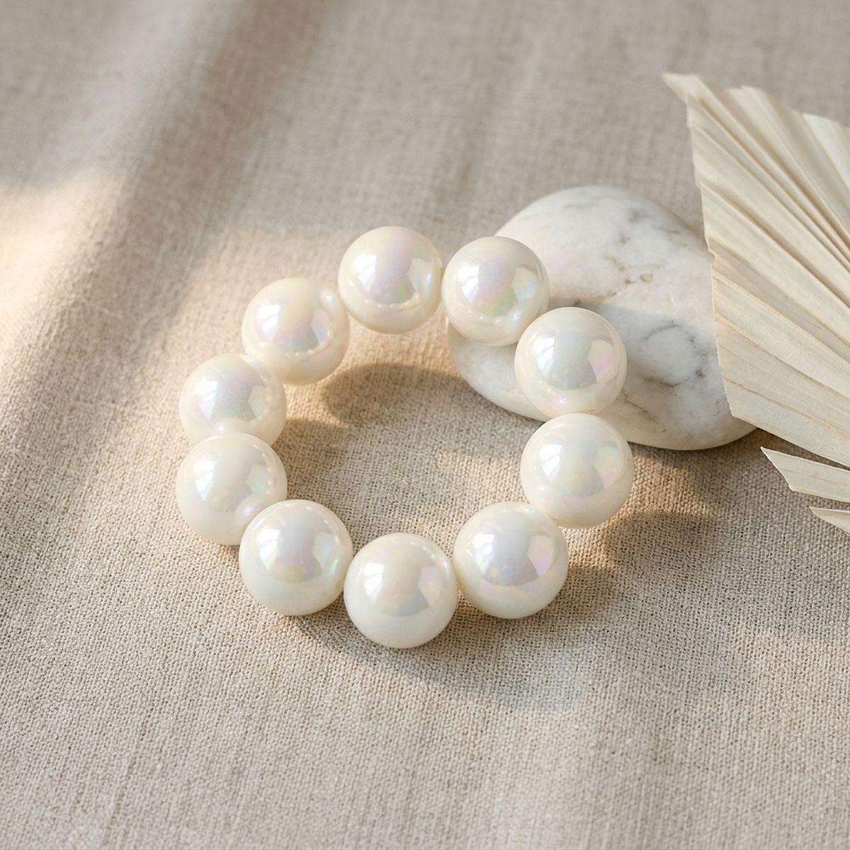 High Gloss Pearlescent White 24mm Bead Bracelet