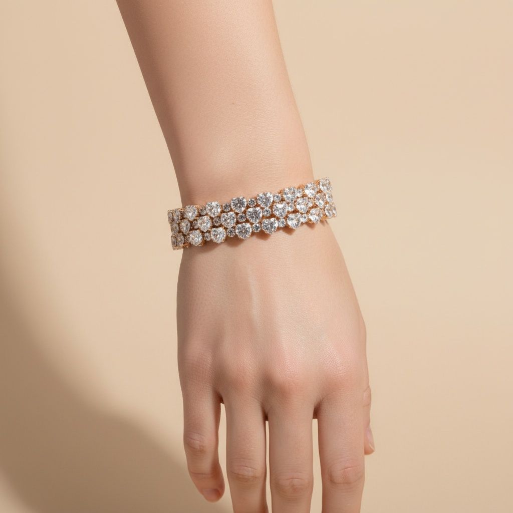 Tennis Heart Crystal CZ Gold Memory Wire Bracelet