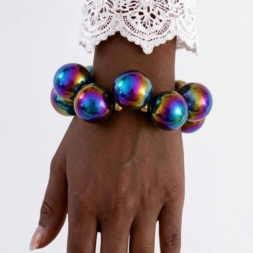 Bracelet Black Iridescent Bubble Ball Bead