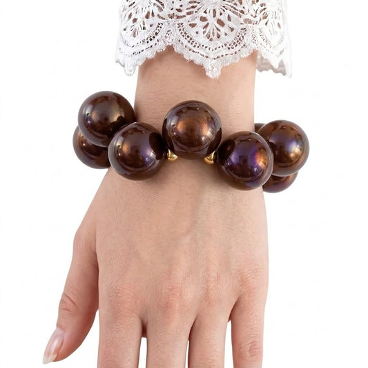 Dark Brown Marble Bubble Ball Bead Bracelet