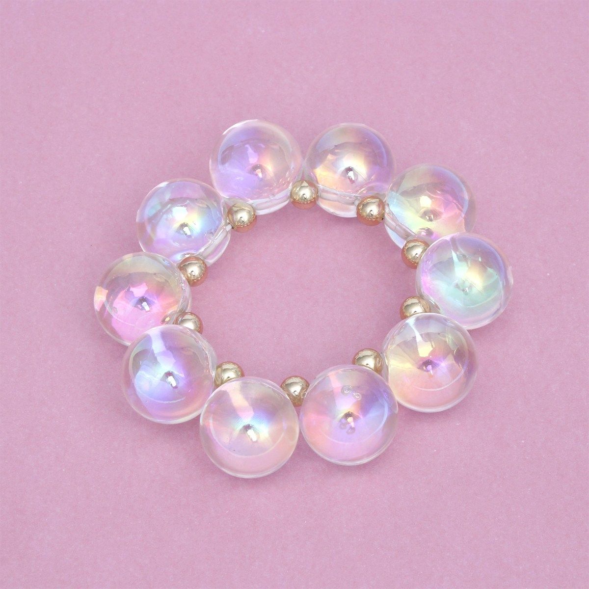 Bracelet Clear Iridescent Bubble Ball Bead Gold