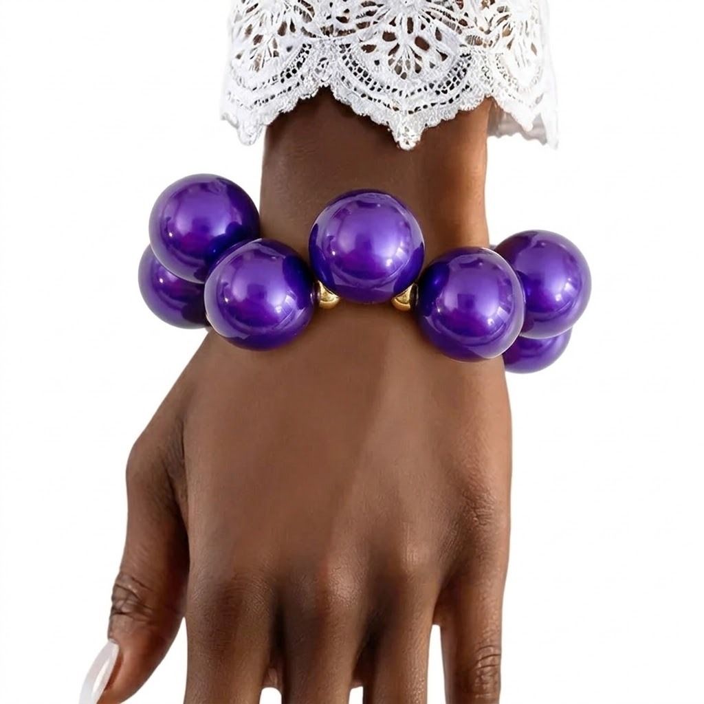 Dark Purple Marble Bubble Ball Bead Bracelet