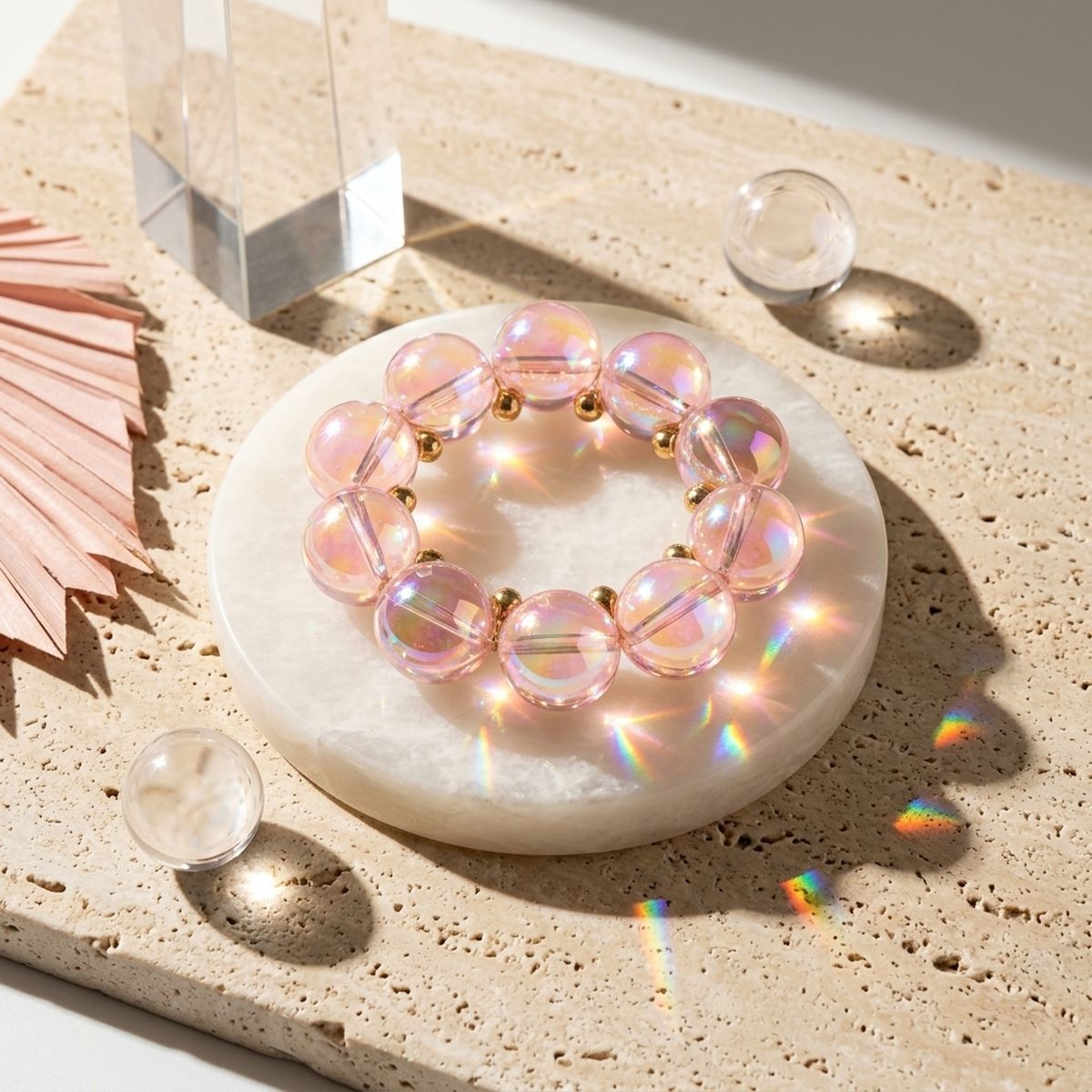 Bracelet Light Pink Iridescent Bubble Ball Bead