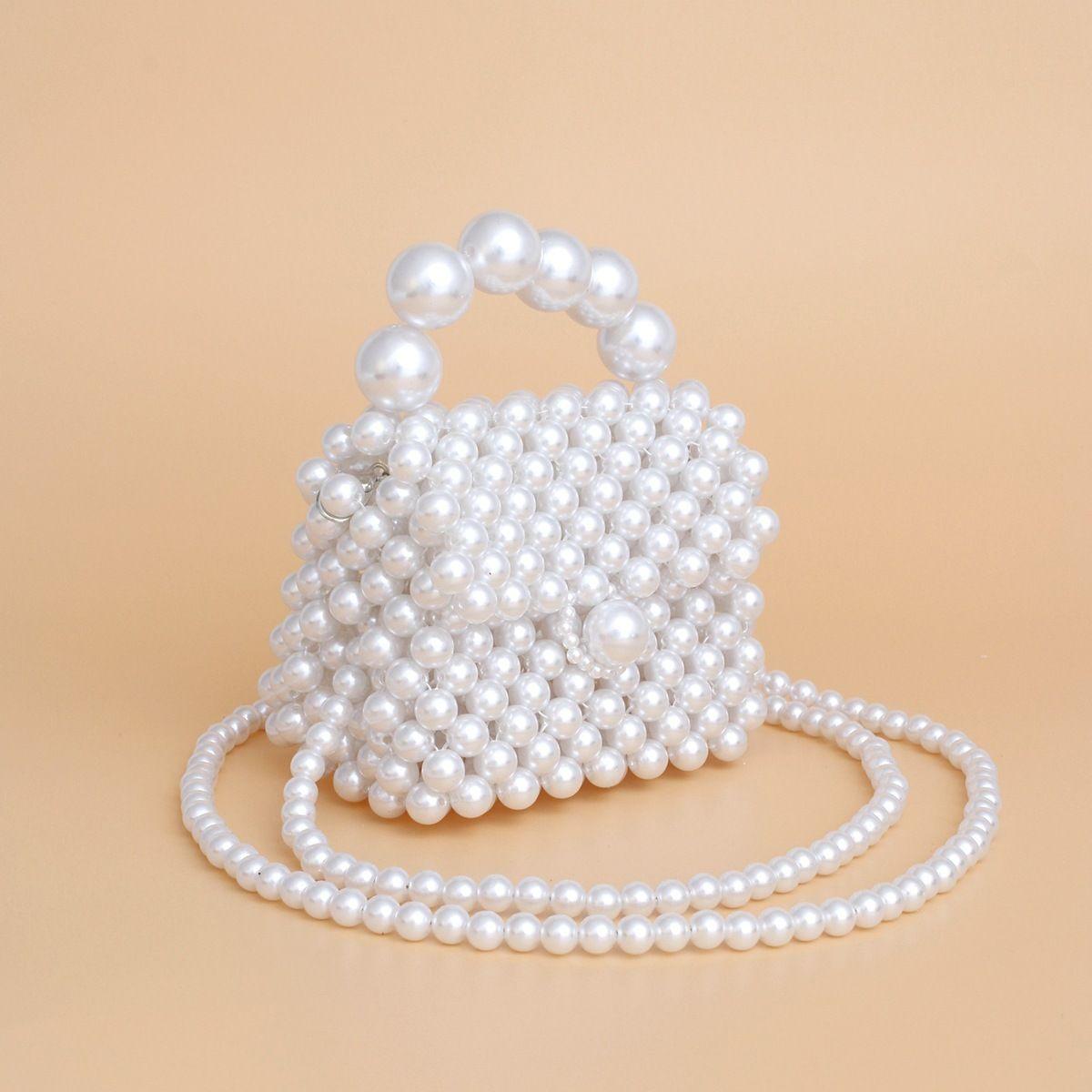 Micro Top Handle White Pearl Woven Handmade Bag