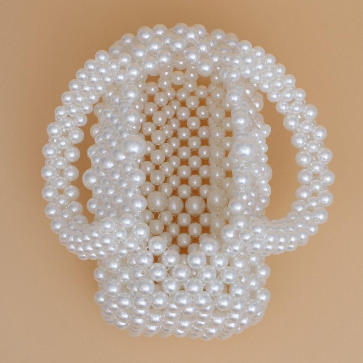 Barrel Bag Luminous Cream Pearl Woven Handbag