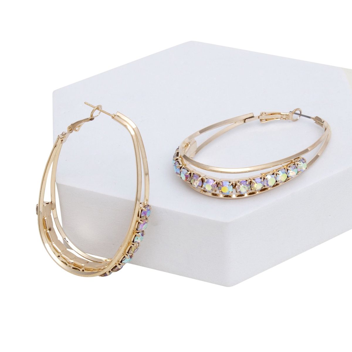 Hoops Oval Gold Split Aurbo Rhinestone Earrings