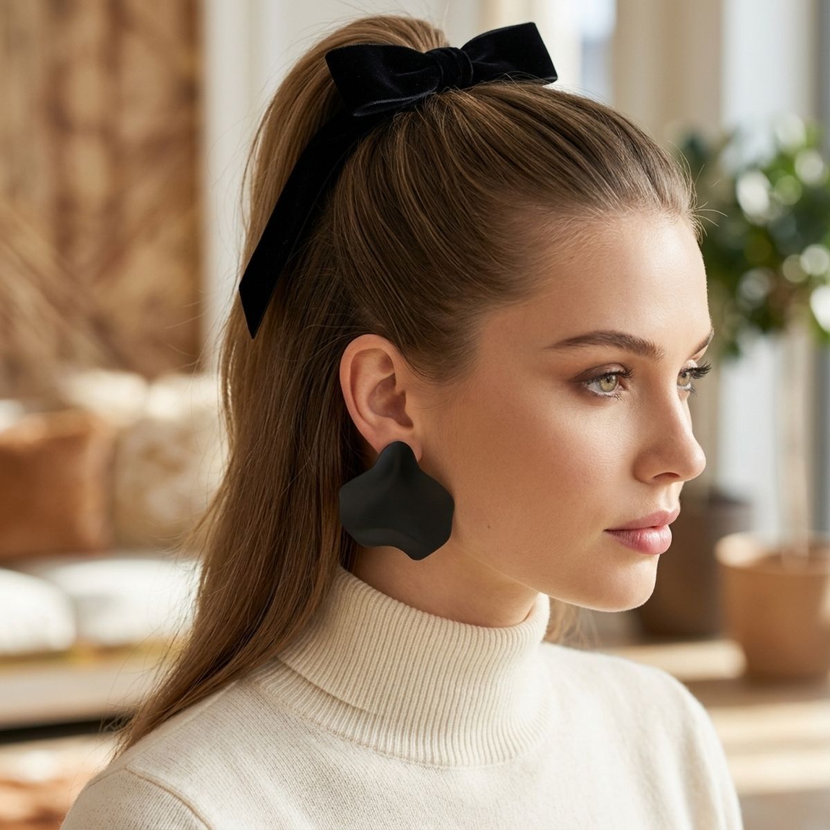 Black Matte Coating Sculpted Stud Earrings