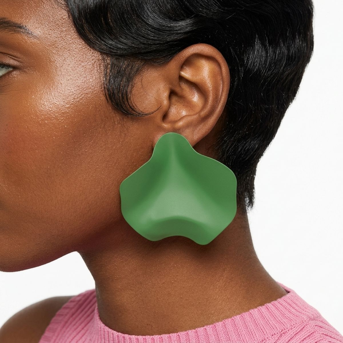 Green Matte Coating Sculpted Stud Earrings