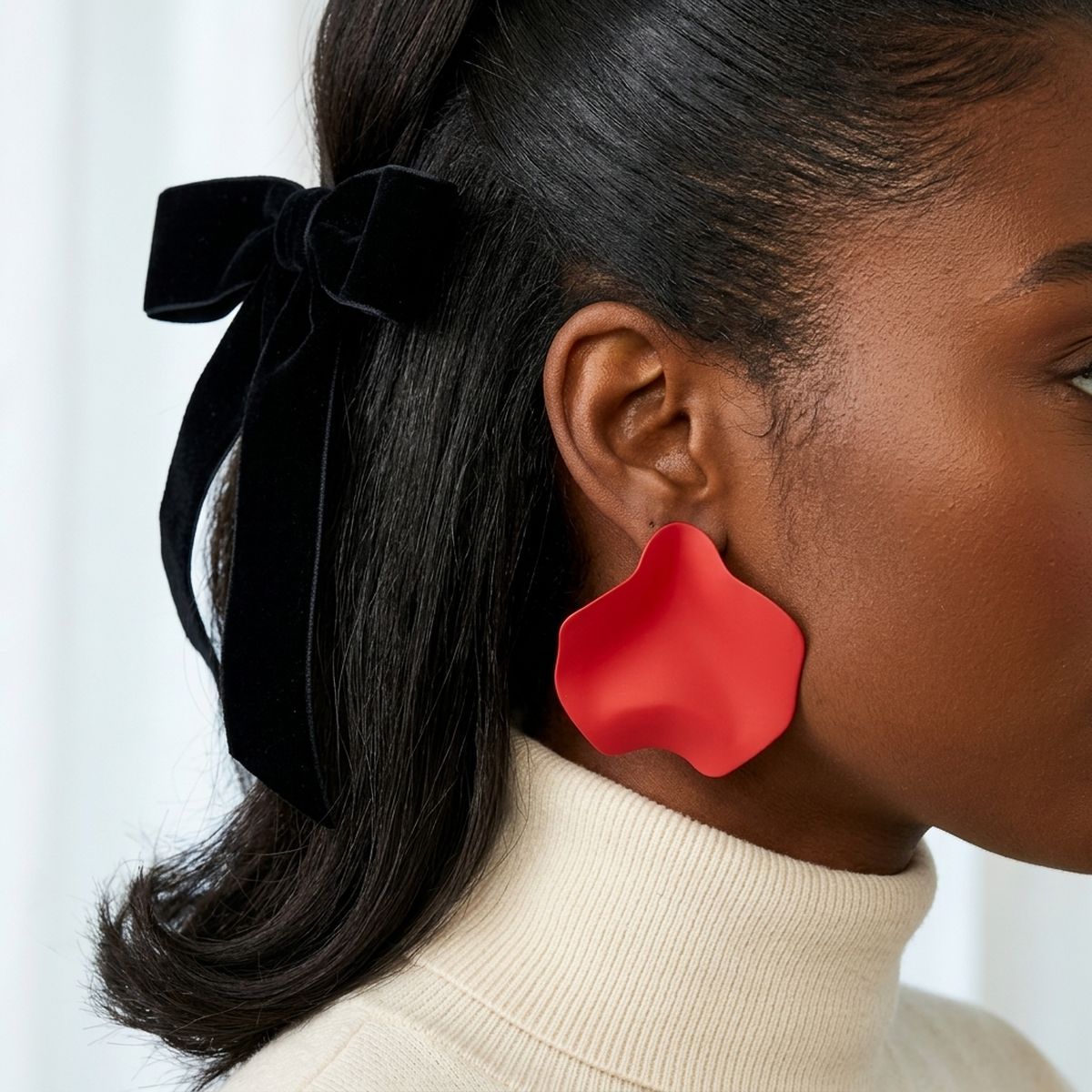 Red Matte Coating Sculpted Stud Earrings