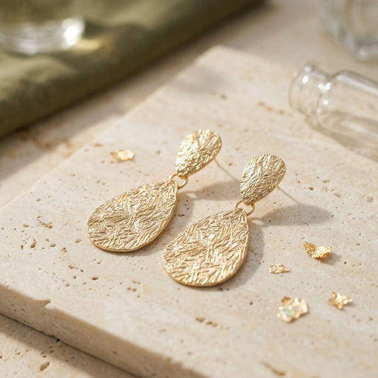 Clip On Double Teardrop Melted Gold Earrings