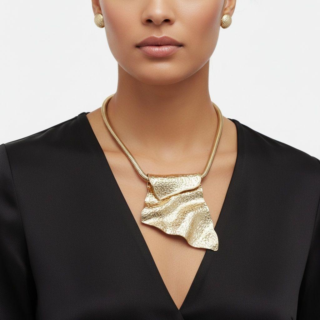 Power Pendant Gold Folded Metal Modern Necklace