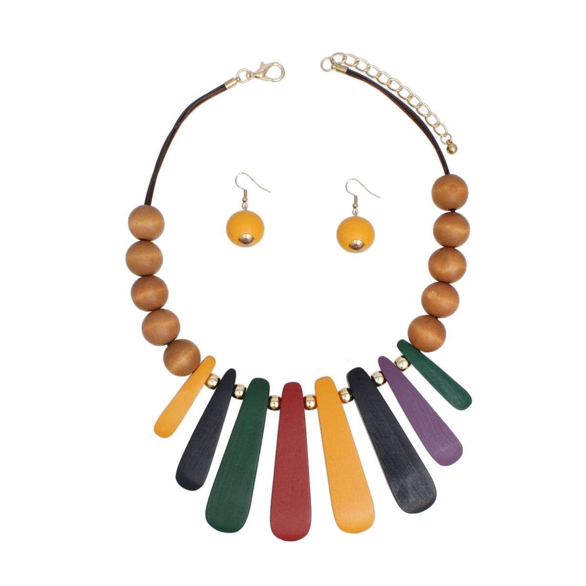 Bib Refined Tribal Multi Wood Curved Bead Necklace