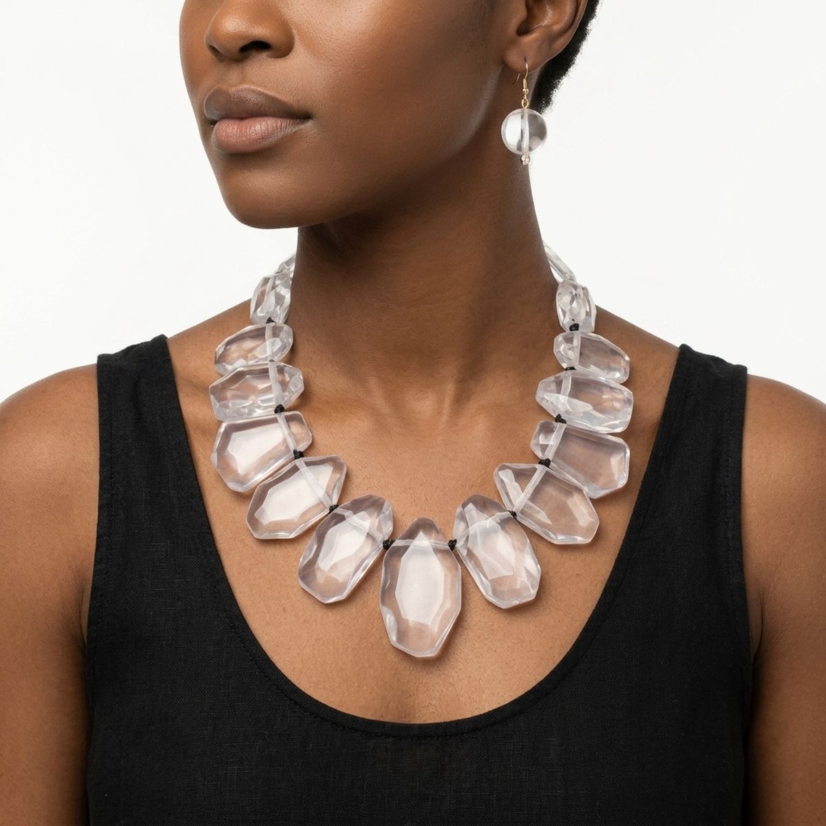 Toggle Chunky Clear Bead Cord Tribal Necklace